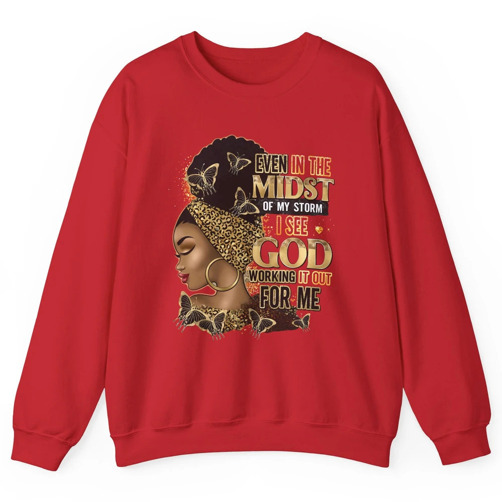 Black Girl In The Midst Of Storm Afro Woman Christian Belief Unisex Crewneck Sweatshirt