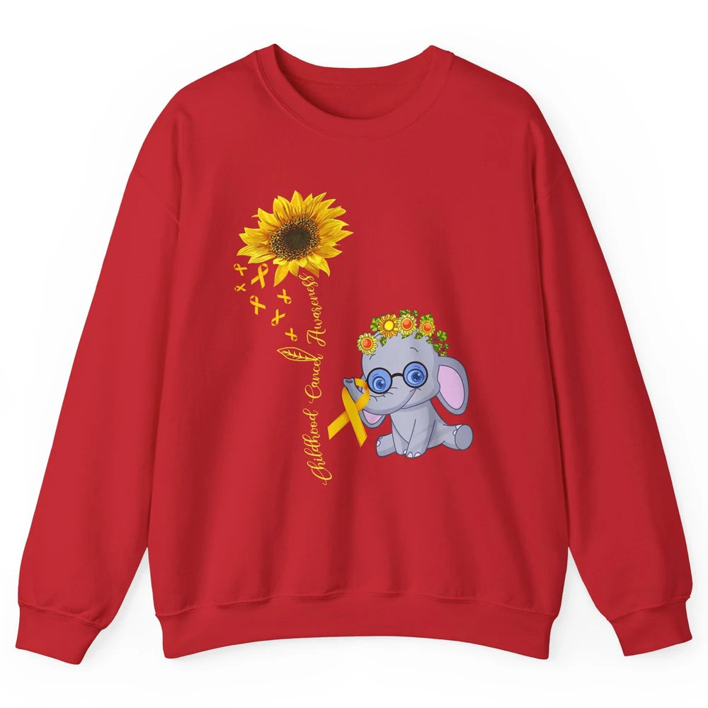 Sunflower Baby Elephant Childhood Cancer Awareness Ribbon Unisex Crewneck Sweatshirt