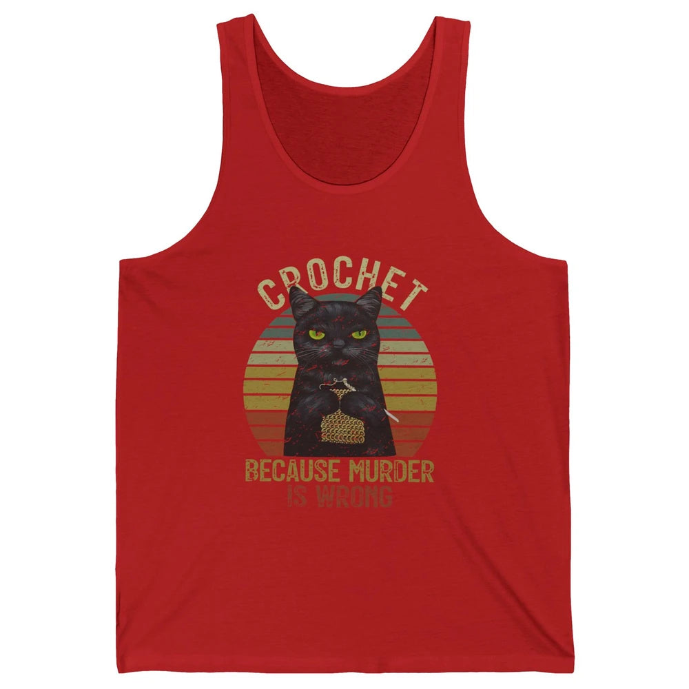 Vintage Black Cat Crochet Because Murder is Wrong Yarning Unisex Jersey Tank