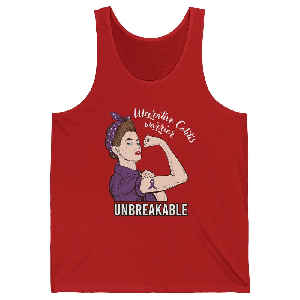 Ulcerative Colitis Warrior Unbreakable With Strong Woman Unisex Jersey Tank