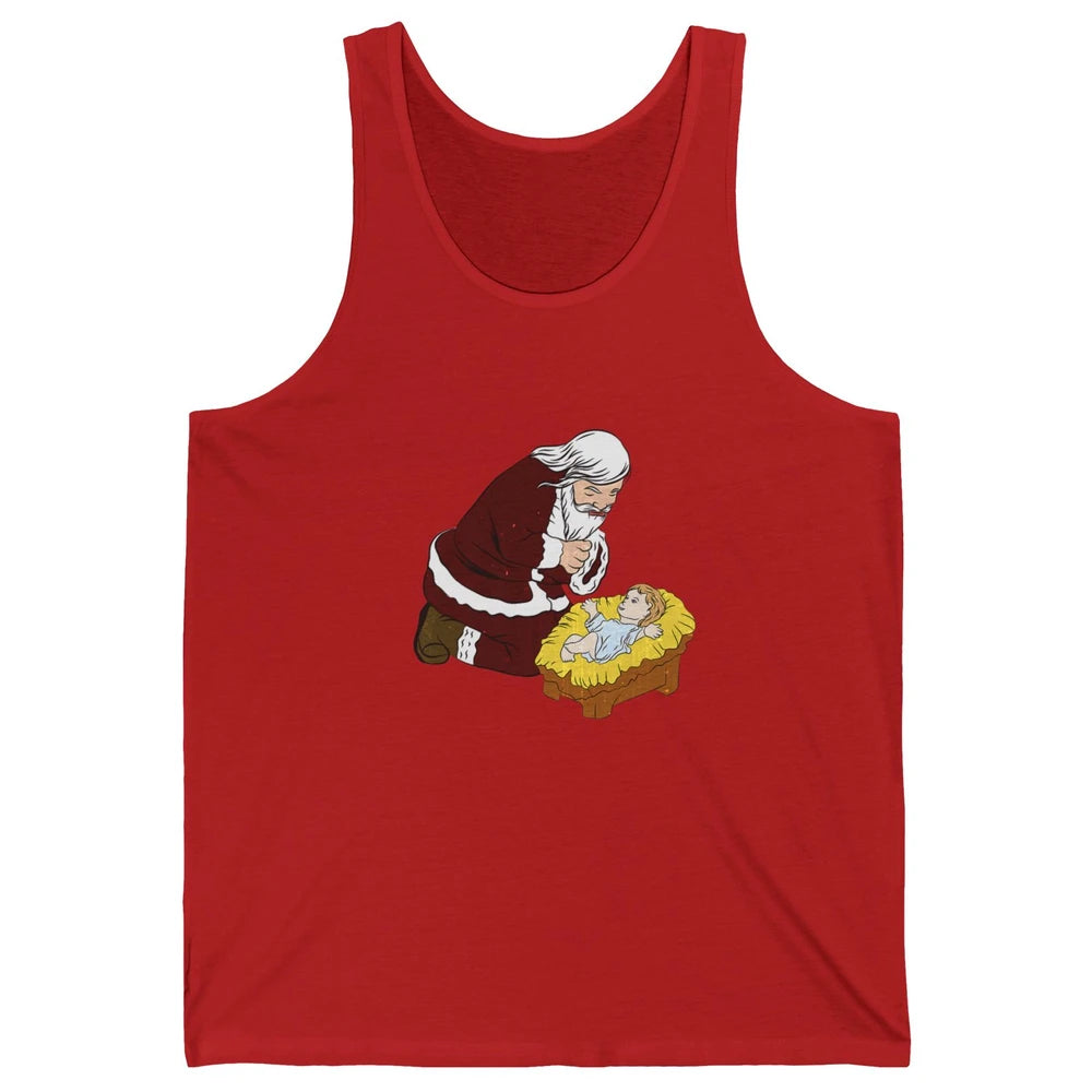 Merry Christmas Kneeling Santa Claus With Baby Jesus Xmas Unisex Jersey Tank