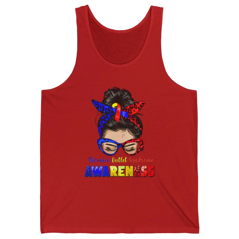 Thoracic Outlet Syndrome Ribbon Leopard Messy Bun Glasses Unisex Jersey Tank