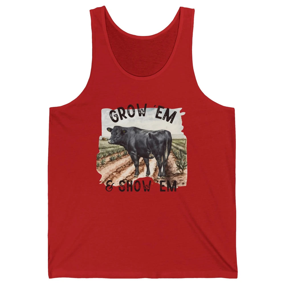 Black Cow On The Farm Grow Em Show Em Western Farm Life Unisex Jersey Tank