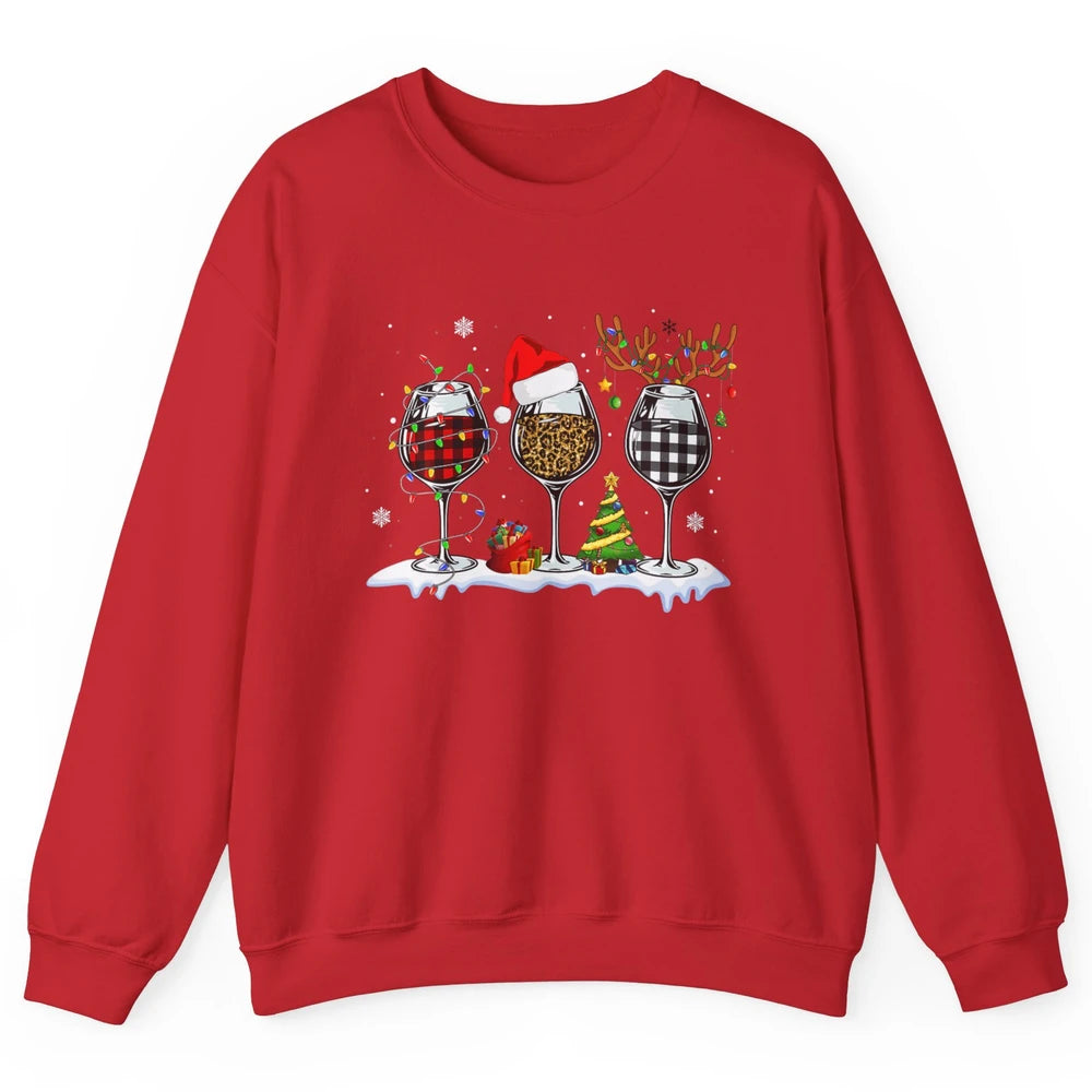 Merry Christmas Funny Red Wine Glass Santa Hat Reindeer Xmas Unisex Crewneck Sweatshirt