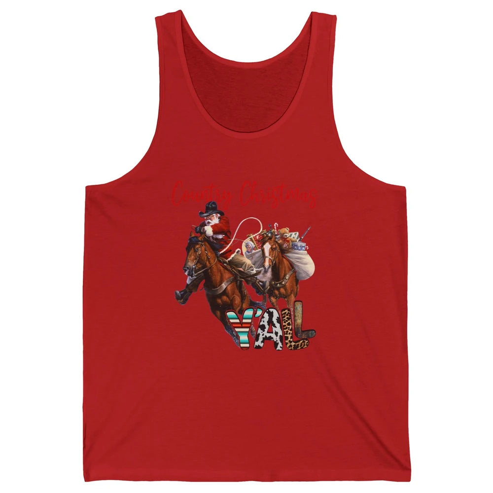 Santa Claus Country Christmas Y'all Western Country Cowboy Unisex Jersey Tank