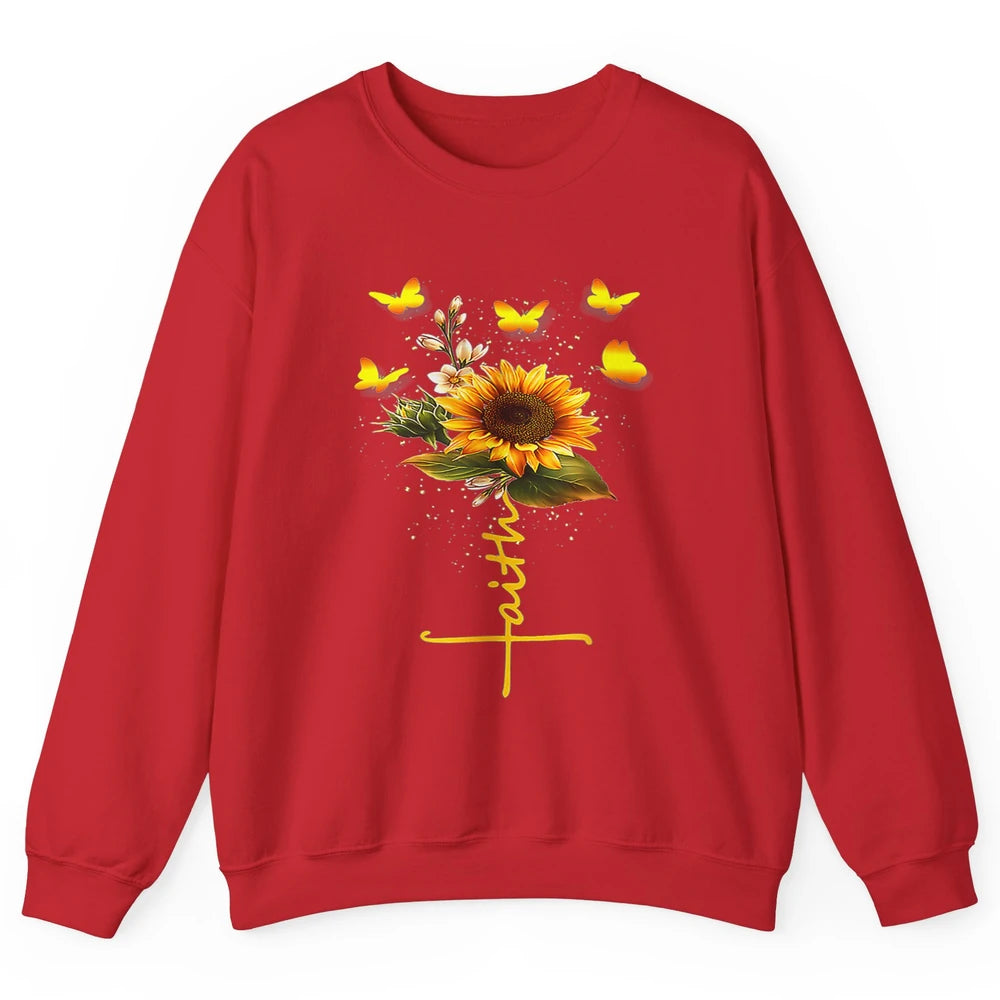 Vintage Faith Cross Sunflower Butterfly Christian Jesus God Unisex Crewneck Sweatshirt