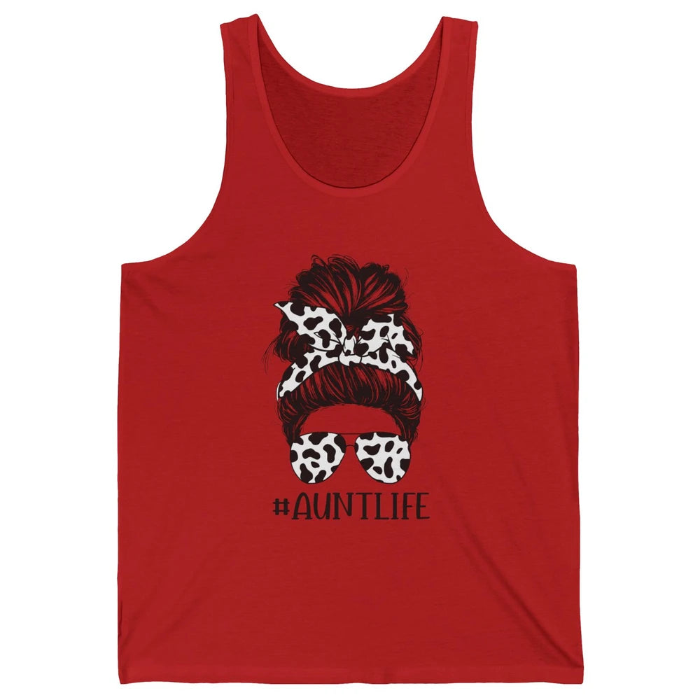 Aunt Life Messy Bun Glasses Cowhide Western Auntie Life Unisex Jersey Tank