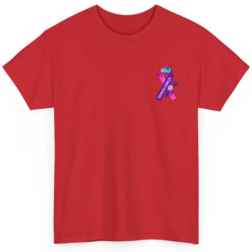 Thyroid Cancer Awareness Purple Pink Ribbon Pocket Size Gift Classic Unisex T-Shirt