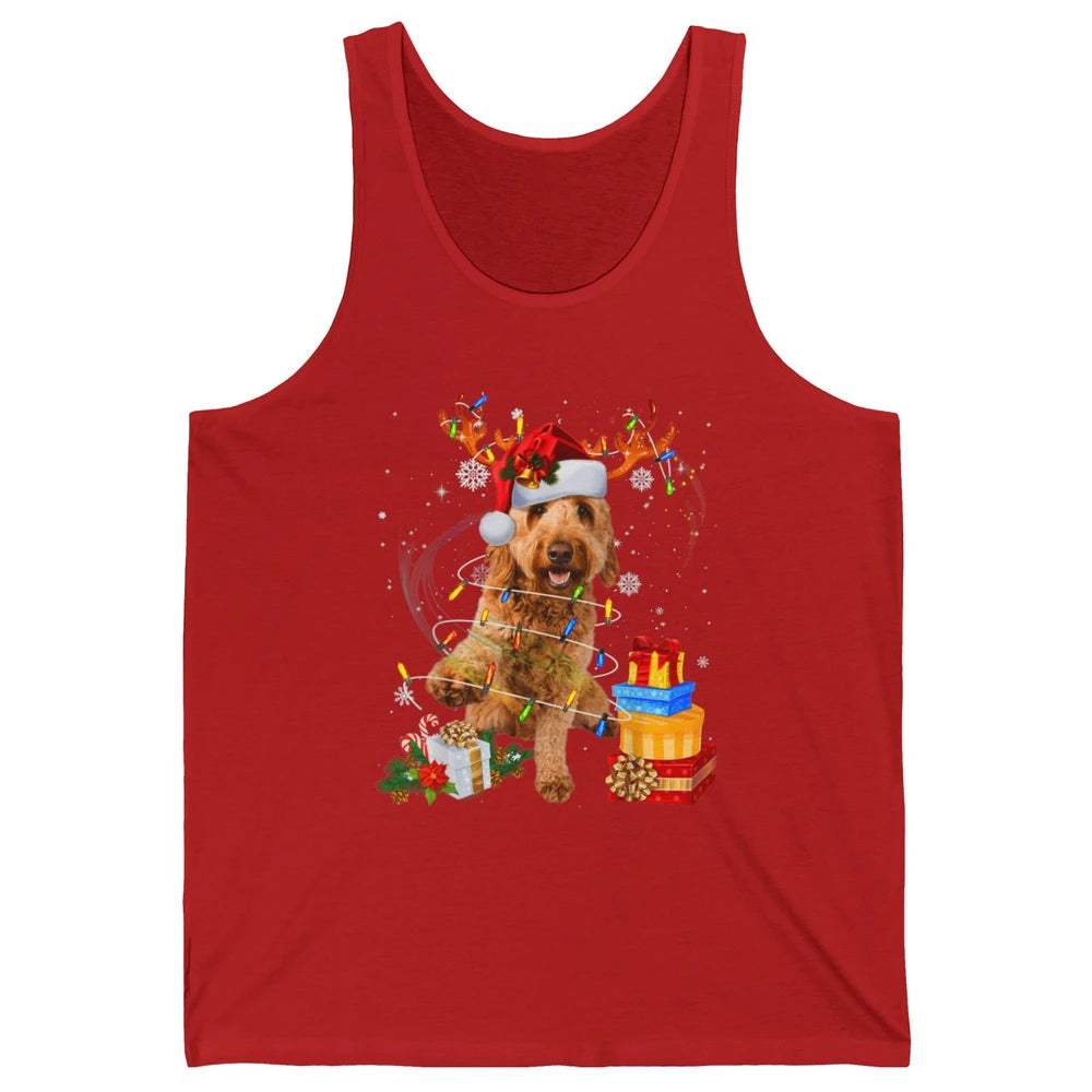 Merry Christmas Goldendoodle Dog Reindeer Xmas Lights Puppy Unisex Jersey Tank