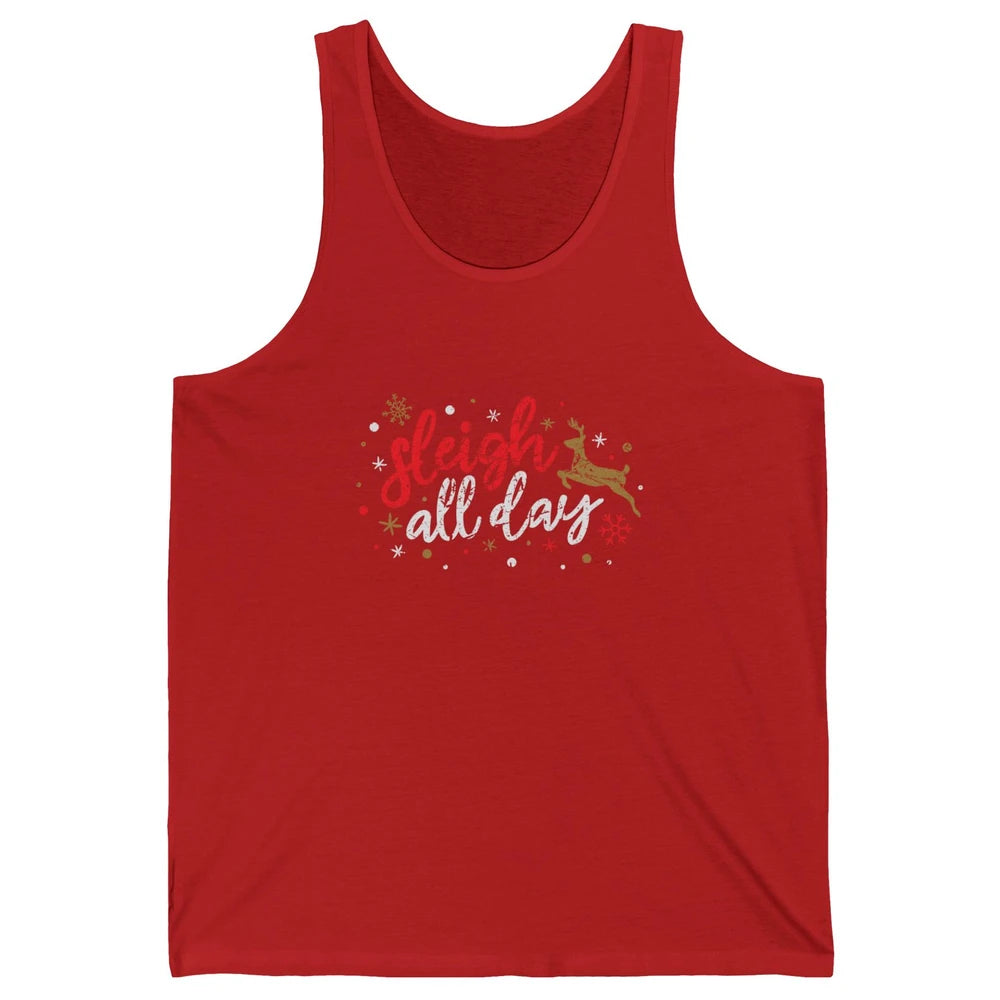 Sleigh All Day Xmas Reindeer Retro Merry Christmas Lights Unisex Jersey Tank