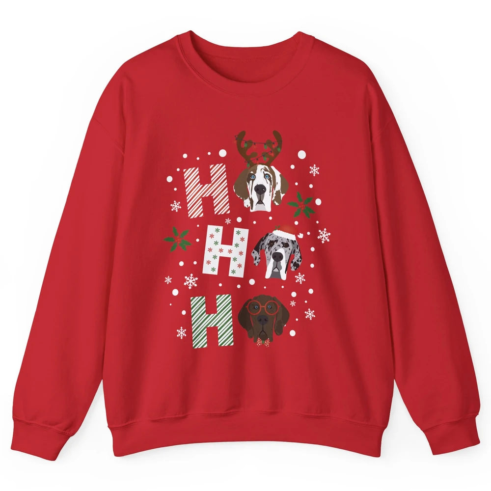 Merry Christmas Great Dane Dog Xmas Reindeer Santa Hat Ho Ho Unisex Crewneck Sweatshirt