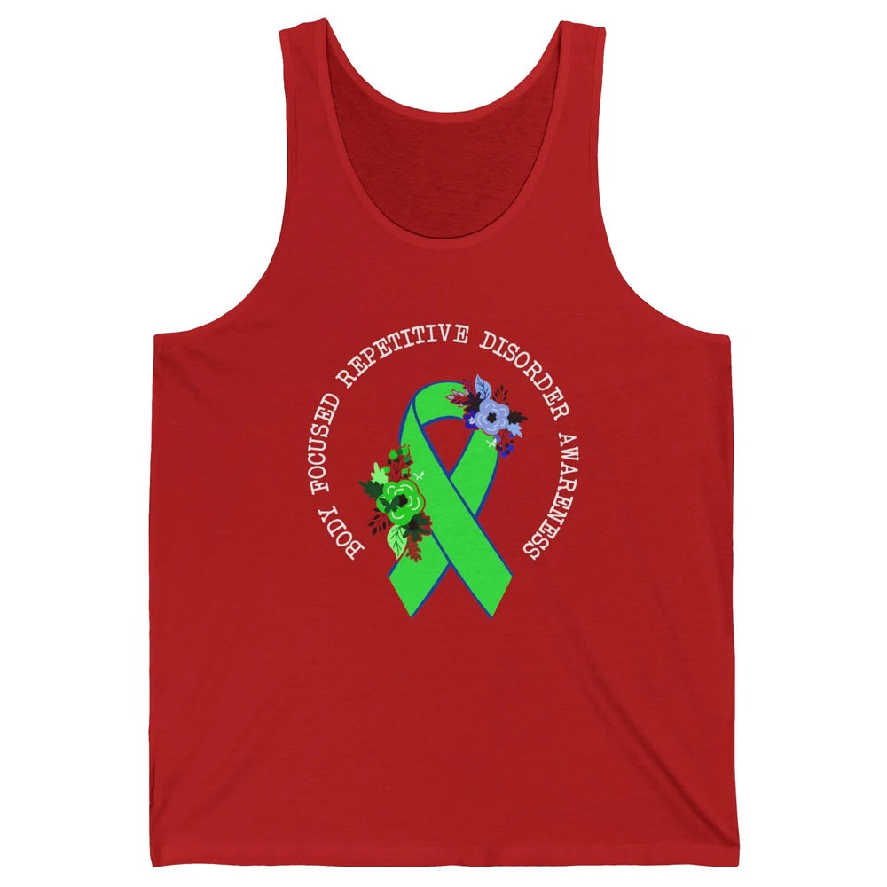 Body Focused Repetitive Disorder BFRB Floral Green Ribbon Unisex Jersey Tank