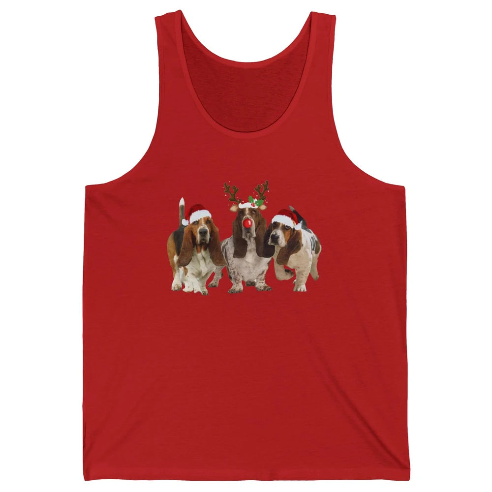 Basset Hound Santa Hats And Reindeer Horns Christmas Dog Mom Unisex Jersey Tank