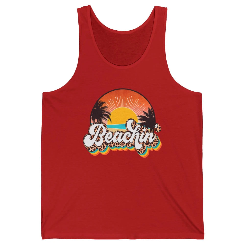 Beachin' Leopard Retro Summer Sunset Beach Lovers Vacation Unisex Jersey Tank