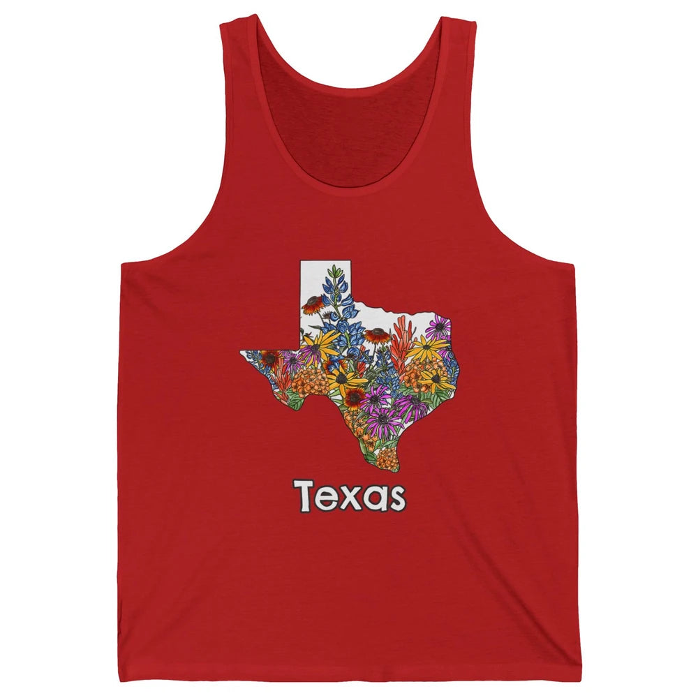 Texas Map Pride Wildflower Western Country Bluebonnet Flower Unisex Jersey Tank