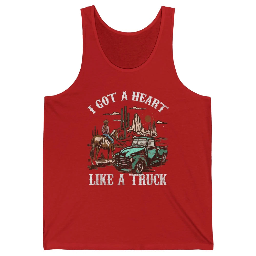 Western Sunset Cowgirl I Got Heart Like Truck Rodeo Cactus Unisex Jersey Tank