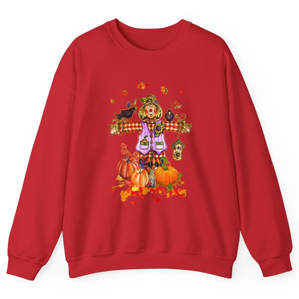 Scarecrow Autumn Hello Fall Pumpkin Thanksgiving Halloween Unisex Crewneck Sweatshirt