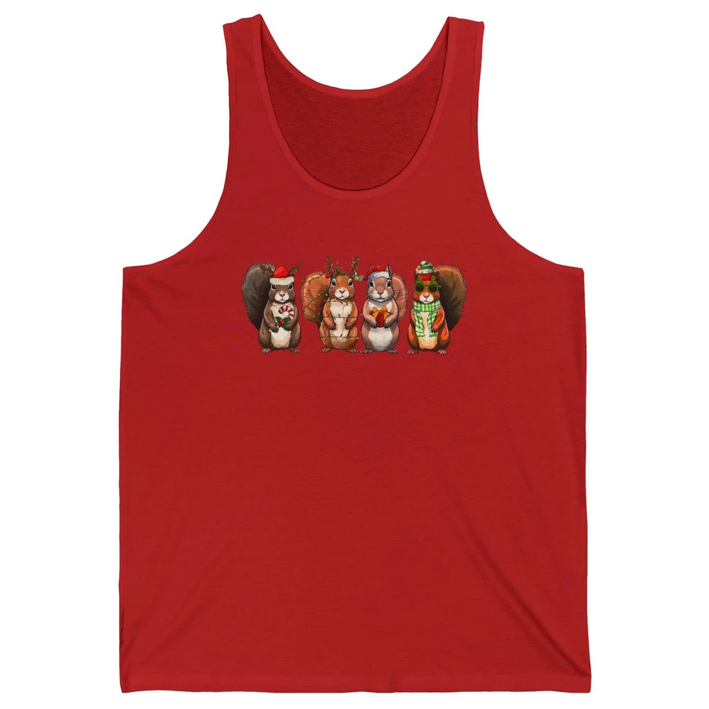 Squirrel Christmas Lights Funny Squirrel Santa Xmas Holiday Unisex Jersey Tank