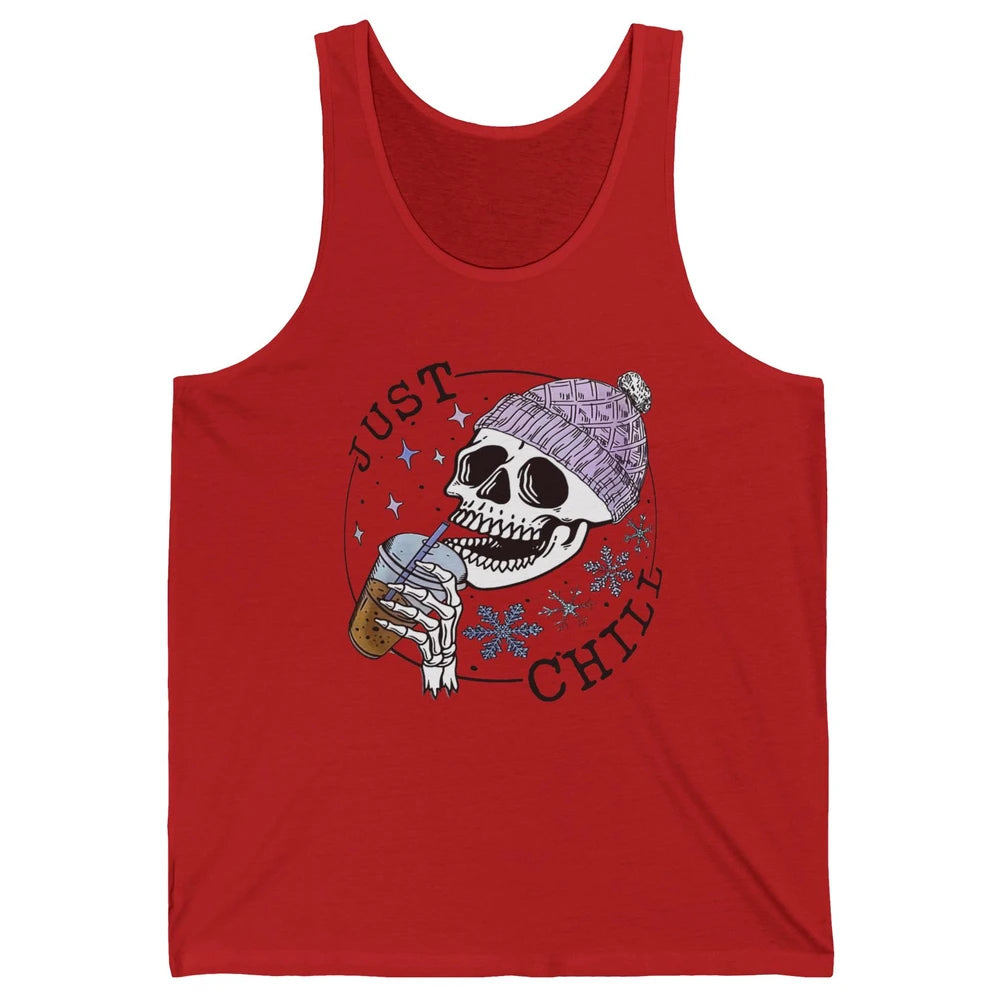 Funny Skeleton Coffee Just Relax Snowflakes Christmas Unisex Jersey Tank