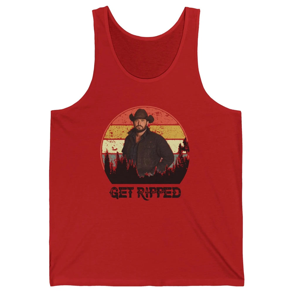 Vintage Cowboy Get Ripped Western Country Music Rodeo Dad Unisex Jersey Tank