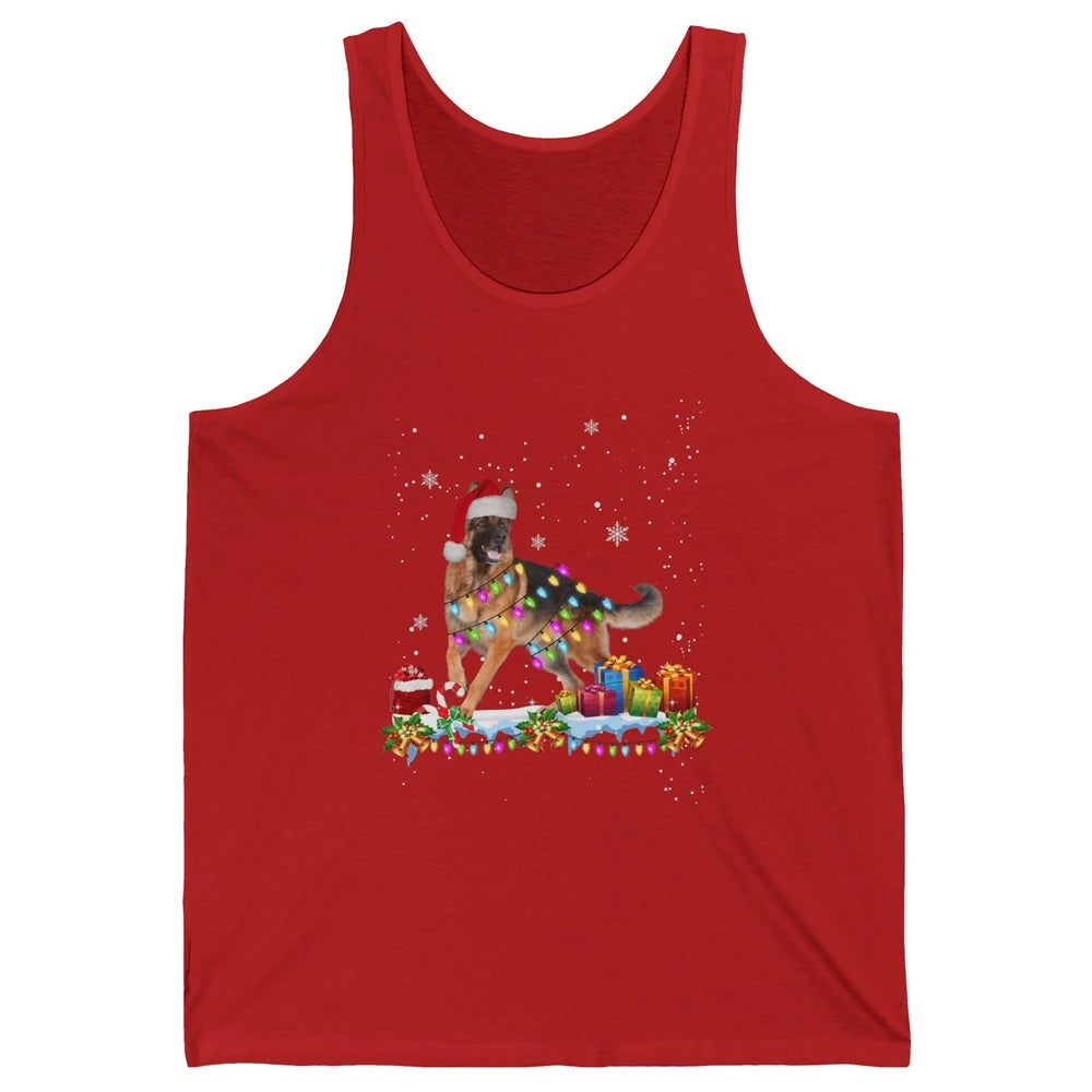 Merry Christmas German Shepherd Dog Santa Hat Xmas Lights Unisex Jersey Tank