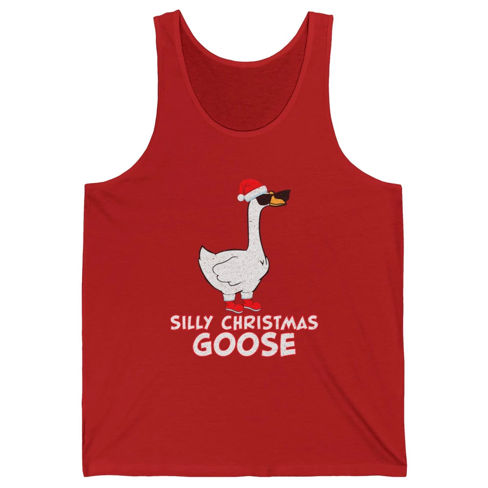 Merry Christmas Cute Silly Xmas Goose Sunglasses Santa Hat Unisex Jersey Tank