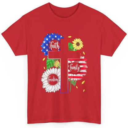 4th July American Flag Cross Faith Family Freedom Christian Classic Unisex T-Shirt