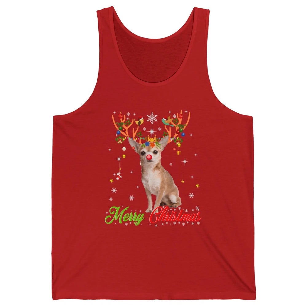 Merry Christmas Chihuahua Dog Santa Hat Xmas Reindeer Lights Unisex Jersey Tank