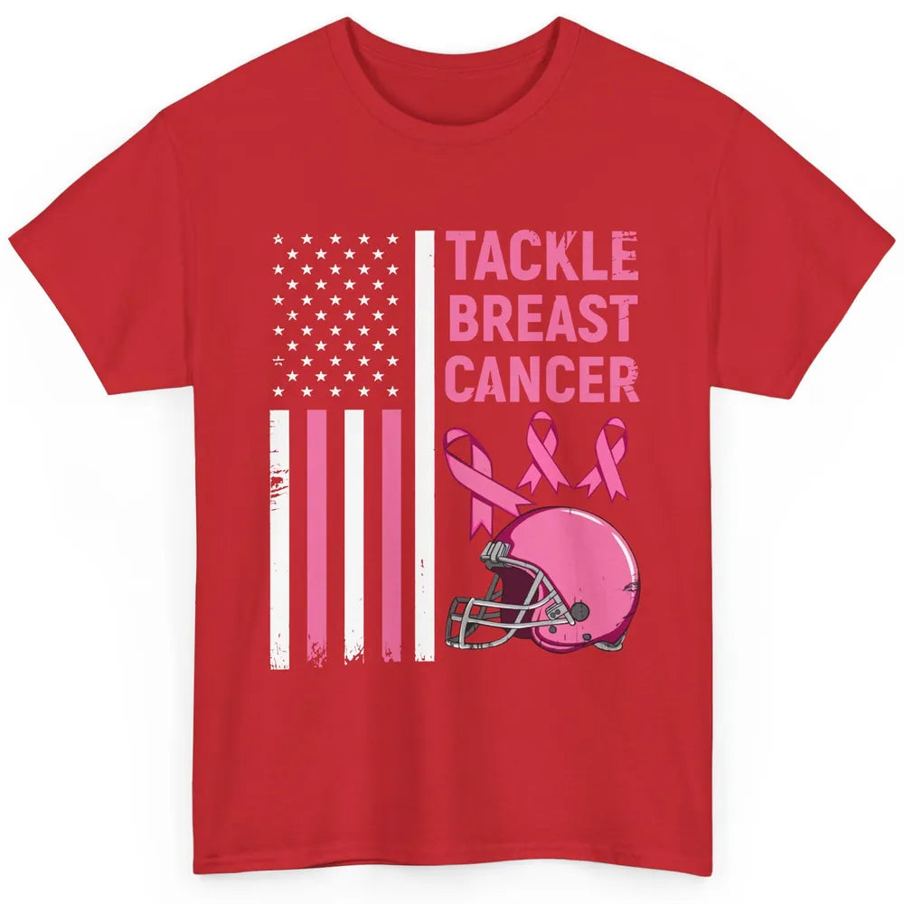 Tackle Breast Cancer US Flag Football Helmet Pink Ribbon Classic Unisex T-Shirt