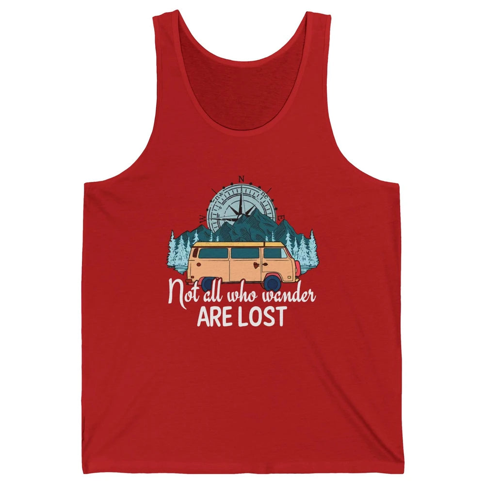 Vintage Compass Not All Who Wander Are Lost Camping Trailer Unisex Jersey Tank