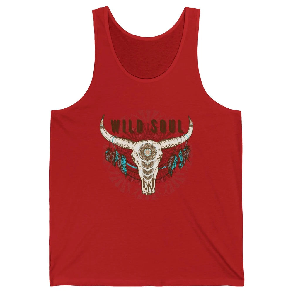 Boho Bull Skull Wild Soul Hippie Cowgirl Western Country Unisex Jersey Tank