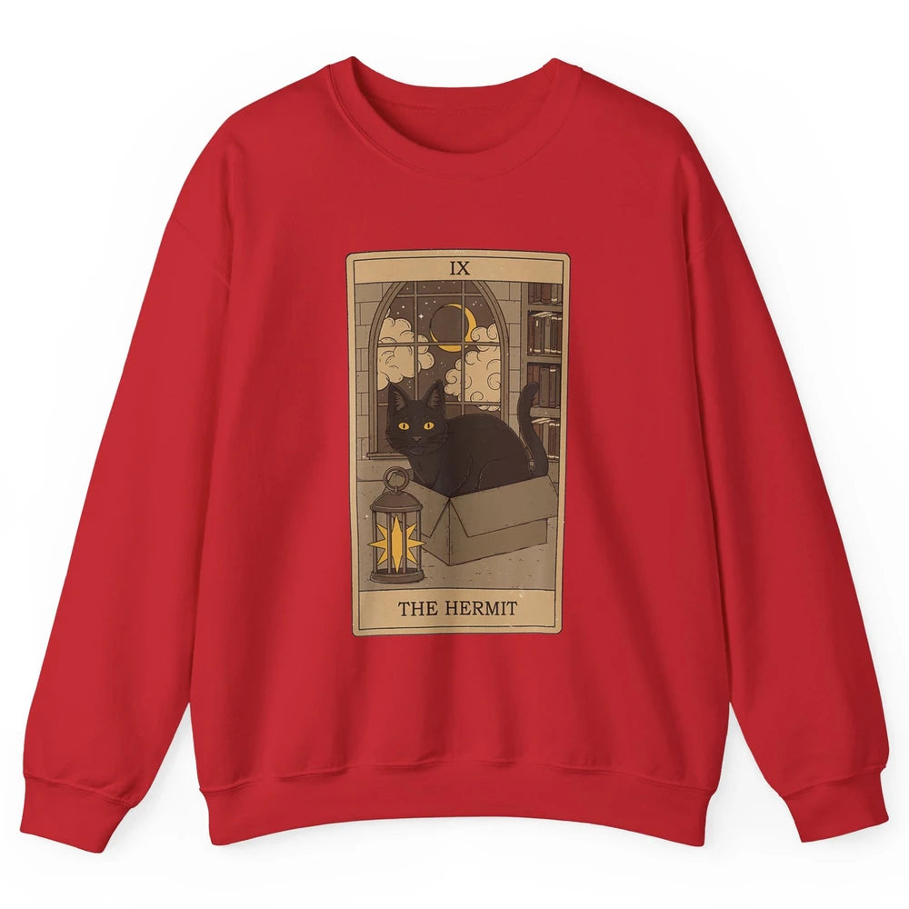 The Hermit Black Cat Tarot Card Reader Gothic Occult Cosmic Unisex Crewneck Sweatshirt