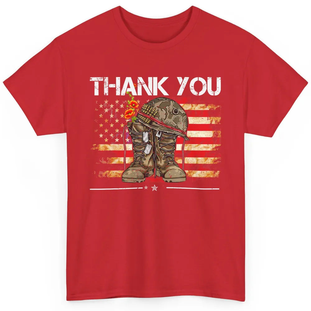 Vintage Veteran US Flag Thank You Military Boot Memorial Day Classic Unisex T-Shirt