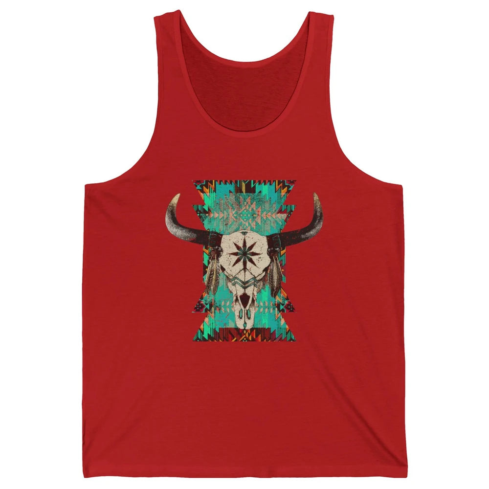 Boho Bull Skull Turquoise Aztec Western Country Rodeo Cowboy Unisex Jersey Tank