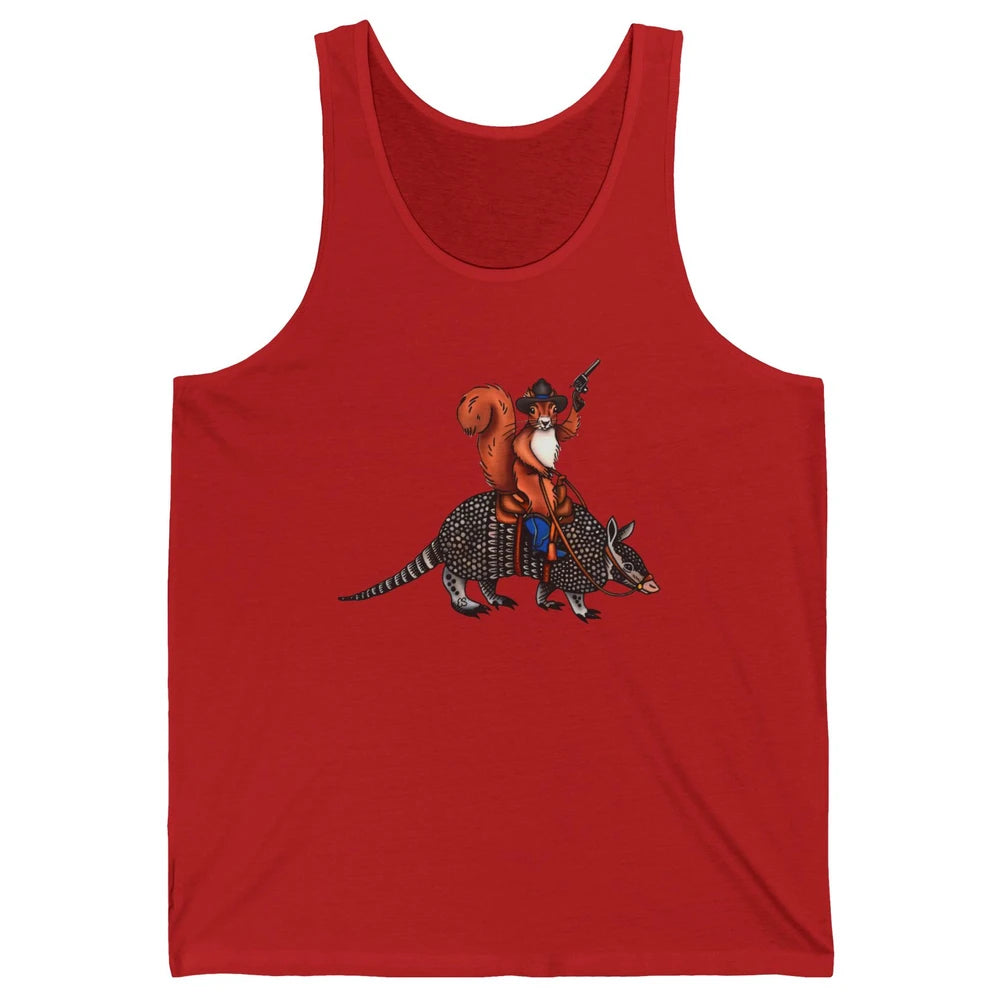 Retro Squirrel Cowboy Riding Armadillo Howdy Western Country Unisex Jersey Tank