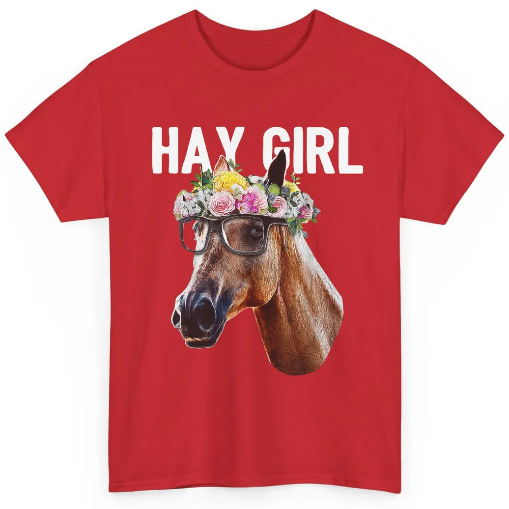 Cute Hay Girl Horse Floral Crown Rose Equestrian Farm Animal Classic Unisex T-Shirt