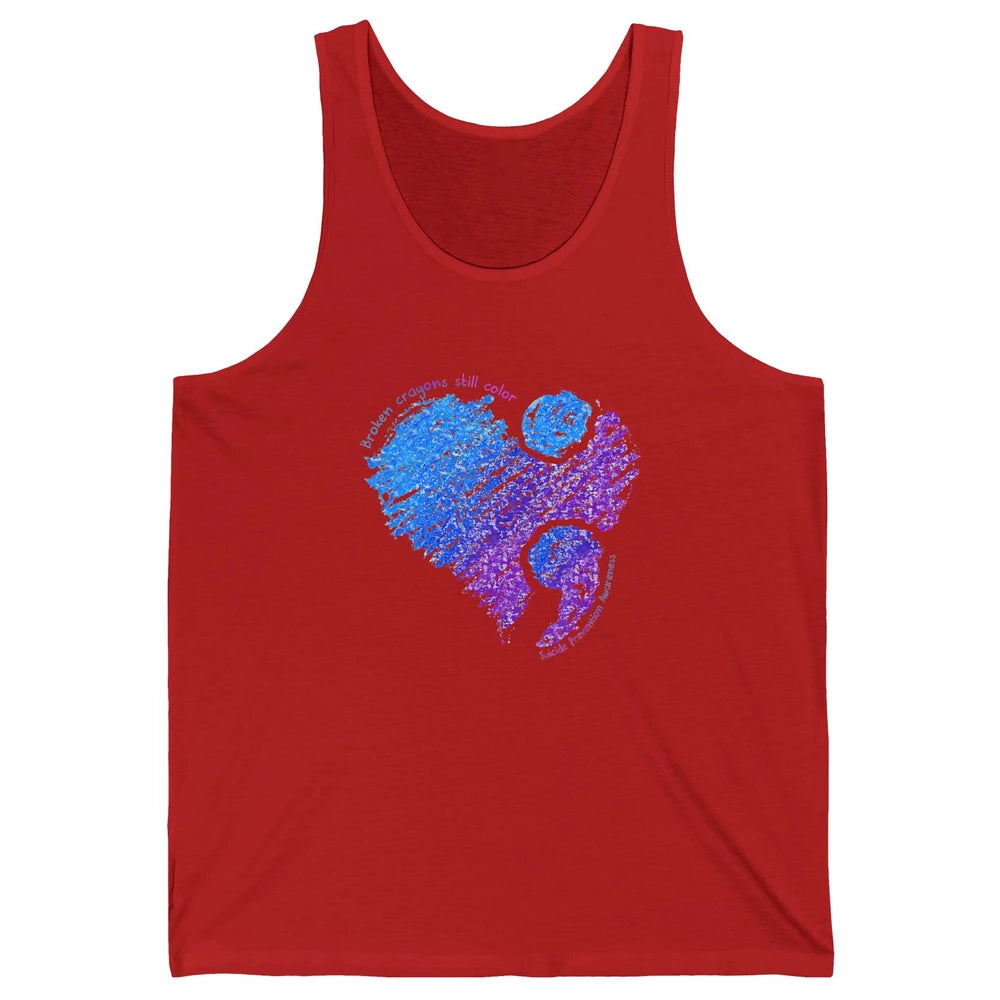 Semicolon Turquoise Blue Ribbon Heart Suicide Prevention Unisex Jersey Tank