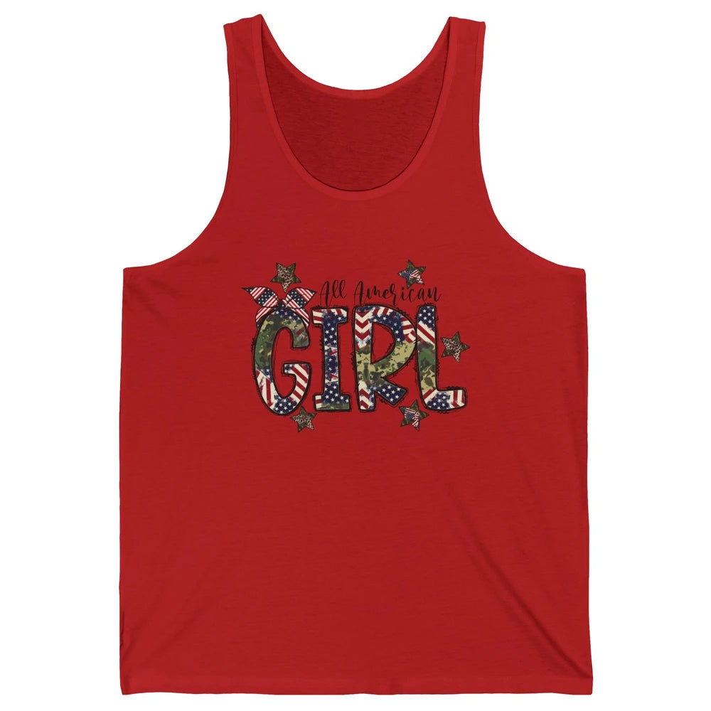 All American Girl American Flag Patriotic Military 4th July Unisex Jersey Tank