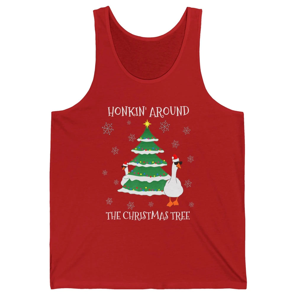 Merry Christmas Cute Geese Honking Around Xmas Tree Goose Unisex Jersey Tank