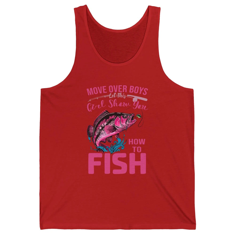 Bass Fishing Girl Show How To Fish Reel Girls Fish Fisherman Unisex Jersey Tank