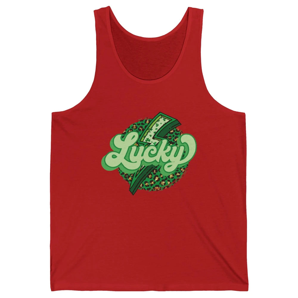 St Patrick Leopard Shamrocks Lucky Lightning Bolt Western Unisex Jersey Tank