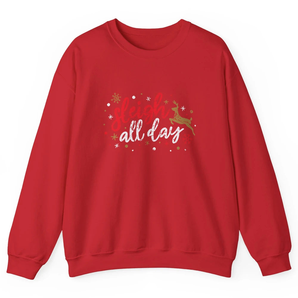 Sleigh All Day Xmas Reindeer Retro Merry Christmas Lights Unisex Crewneck Sweatshirt