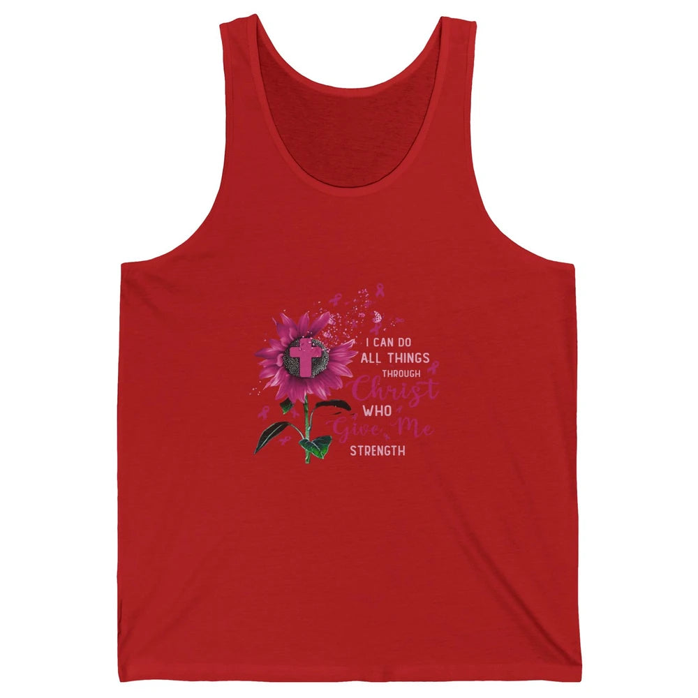 Breast Cancer Month Sunflower God Strength Cross Pink Ribbon Unisex Jersey Tank