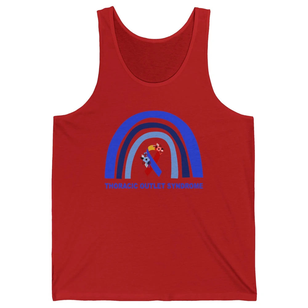 Thoracic Outlet Syndrome Awareness Floral Blue Red Ribbon Unisex Jersey Tank