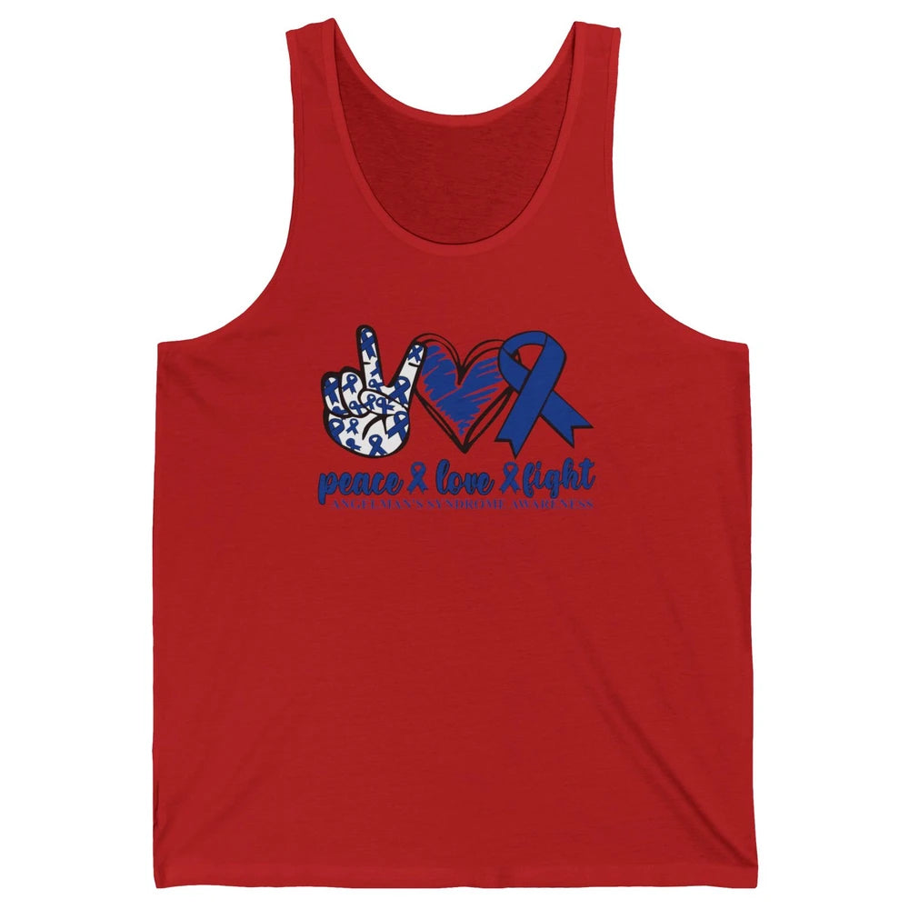 Angelman's Syndrome Awareness Blue Ribbon Peace Love Fight Unisex Jersey Tank