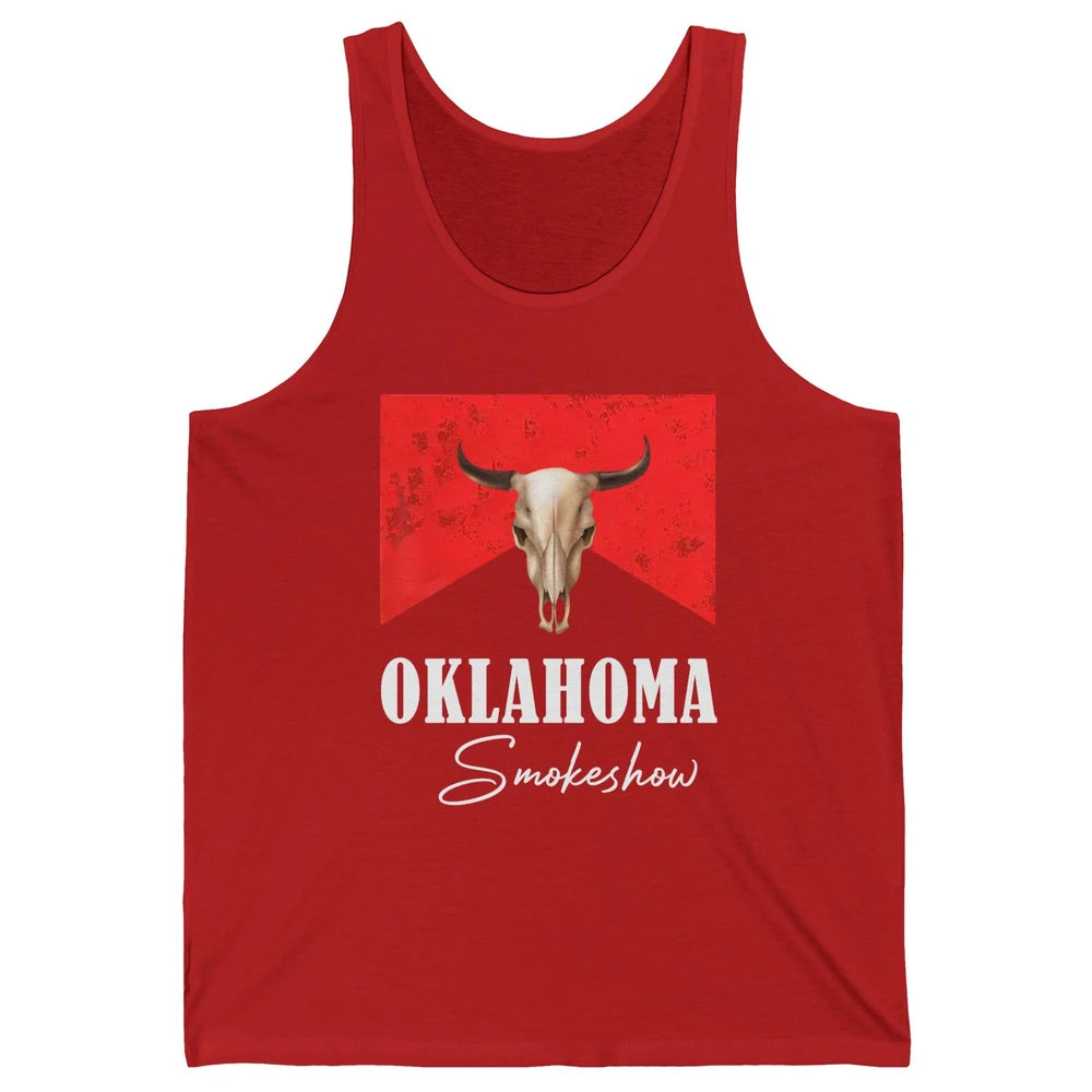 Boho Bull Skull Cow Print Oklahoma Smokeshow Western Country Unisex Jersey Tank