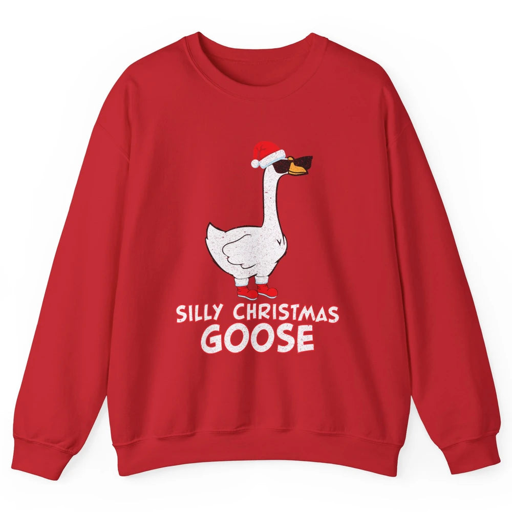 Merry Christmas Cute Silly Xmas Goose Sunglasses Santa Hat Unisex Crewneck Sweatshirt