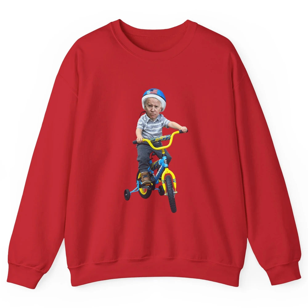 Baby Joe Biden Riding Tricycle Funny Bike Fall Meme Pun Vote Unisex Crewneck Sweatshirt