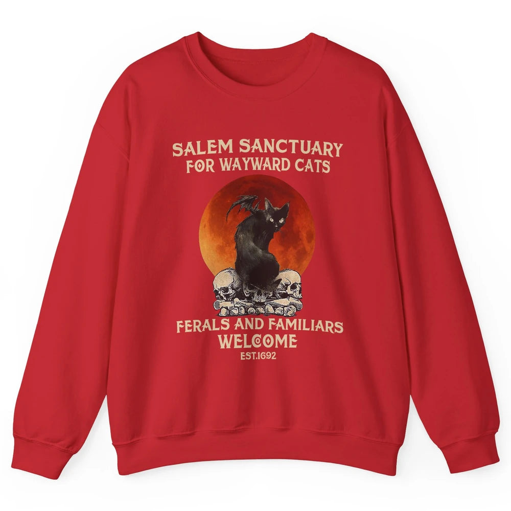 Witch Cat Salem Sanctuary Witch City Halloween Gothic Cat Unisex Crewneck Sweatshirt