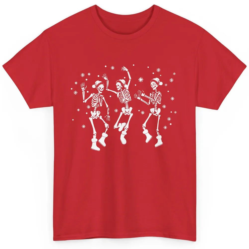 Funny Skeleton Christmas Dancing Snowflakes Santa Skeleton Classic Unisex T-Shirt